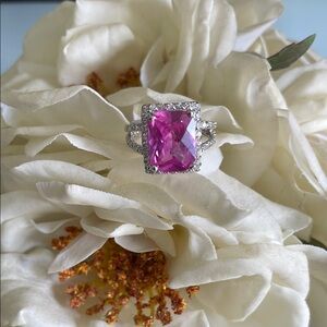New Designer STS Jewels 3 carat Pink Quartz Sterling Silver Ring Sz 8